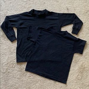 TWO plain black t-shirts 4-6x. Long & short sleeve